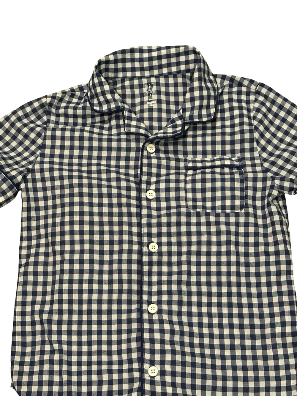 GUC Gap Kids Size 6 Navy and White Gingham Short-Sleeve Pajama Set